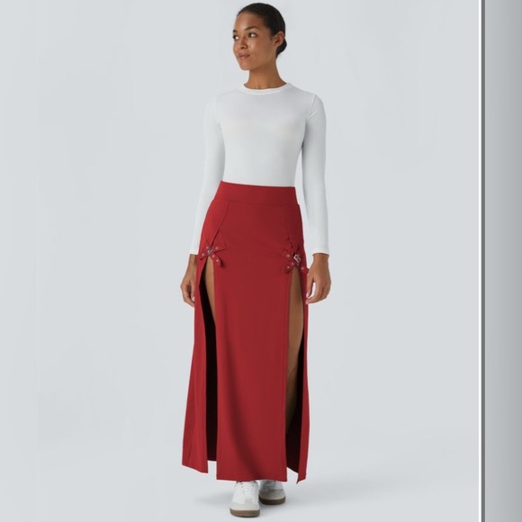 Halara High Waisted Decorative Buckle Split 2-in-1 Maxi Casual Skirt XS NEW - Picture 11 of 11